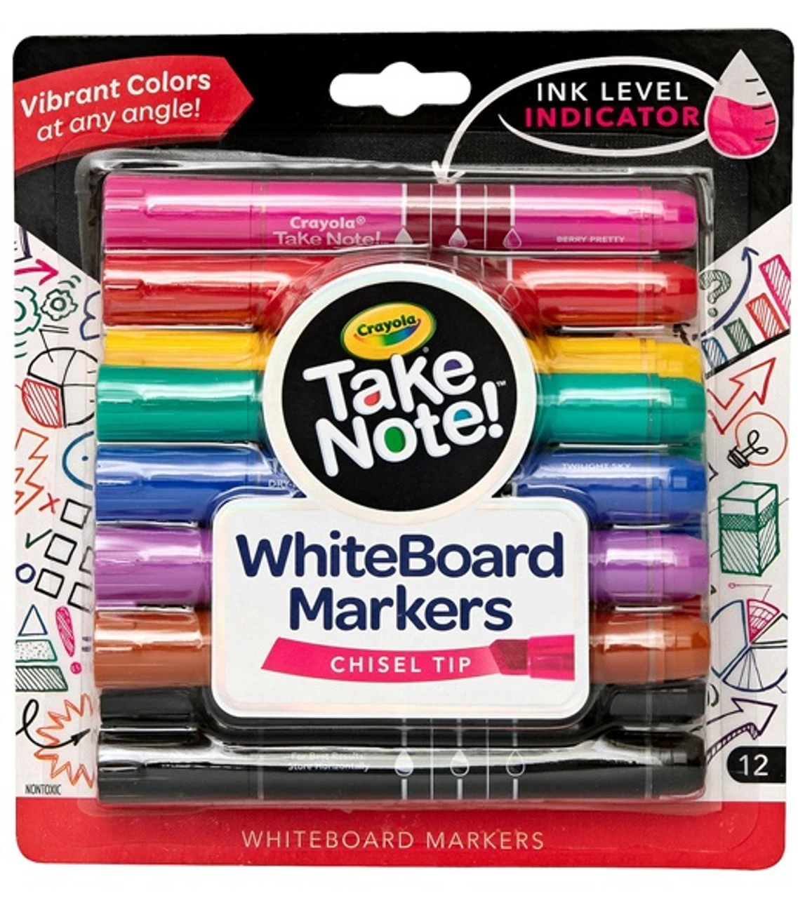Crayola 12 Take Note Chisel Tip Whiteboard Markers